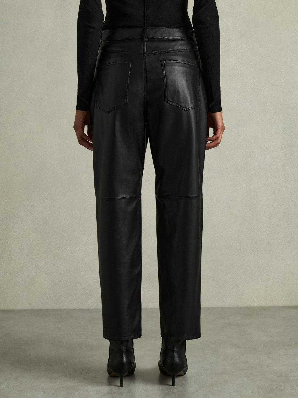 Reiss | Leather Slim-Leg Trousers in Black