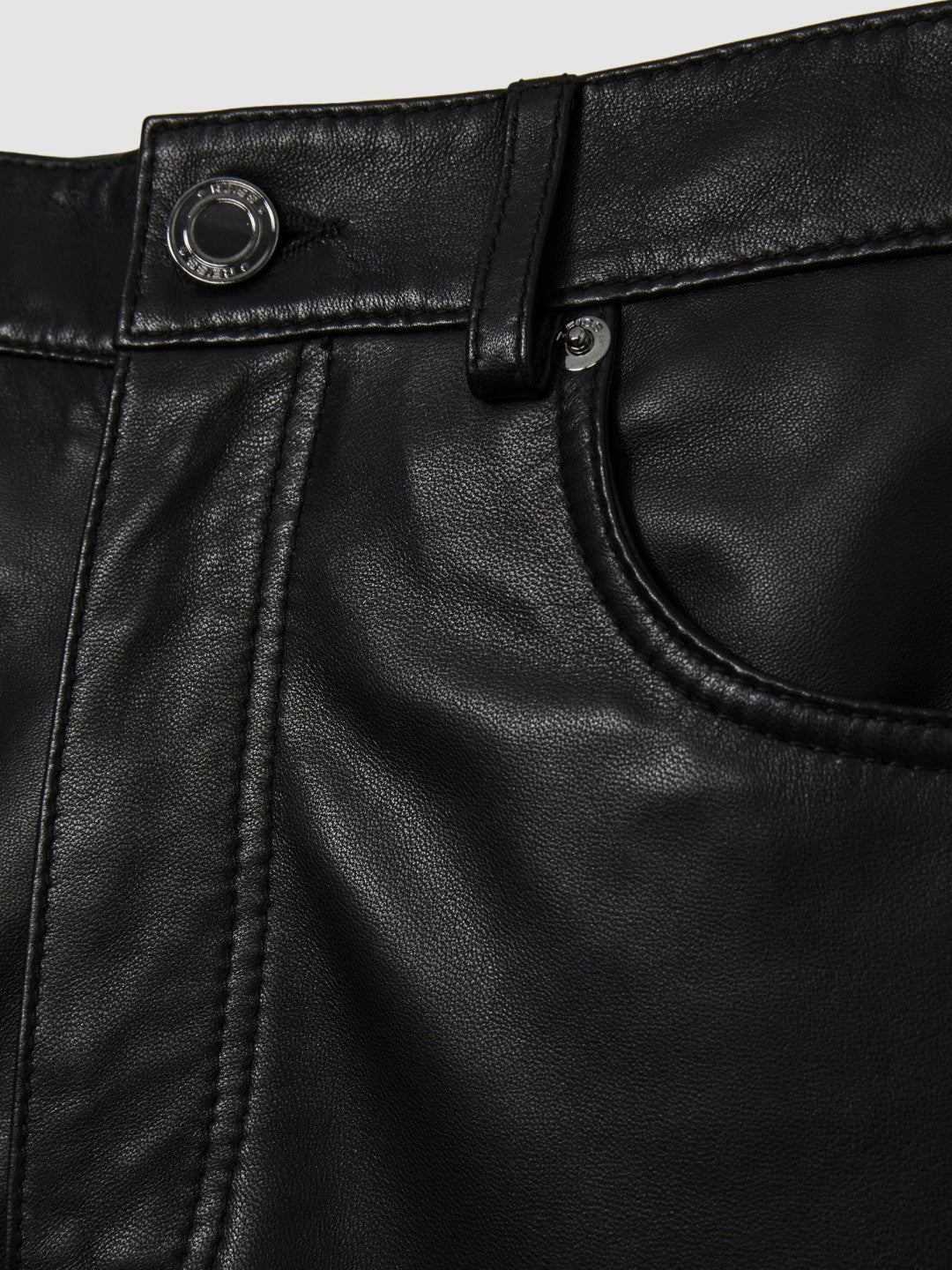 Reiss | Leather Slim-Leg Trousers in Black