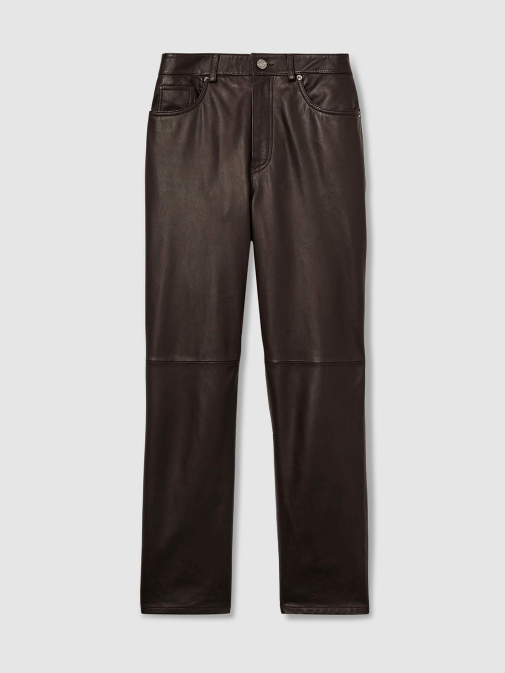 Reiss | Leather Slim-Leg Trousers in Chocolate