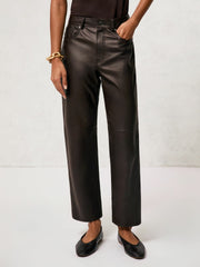 Reiss | Leather Slim-Leg Trousers in Chocolate