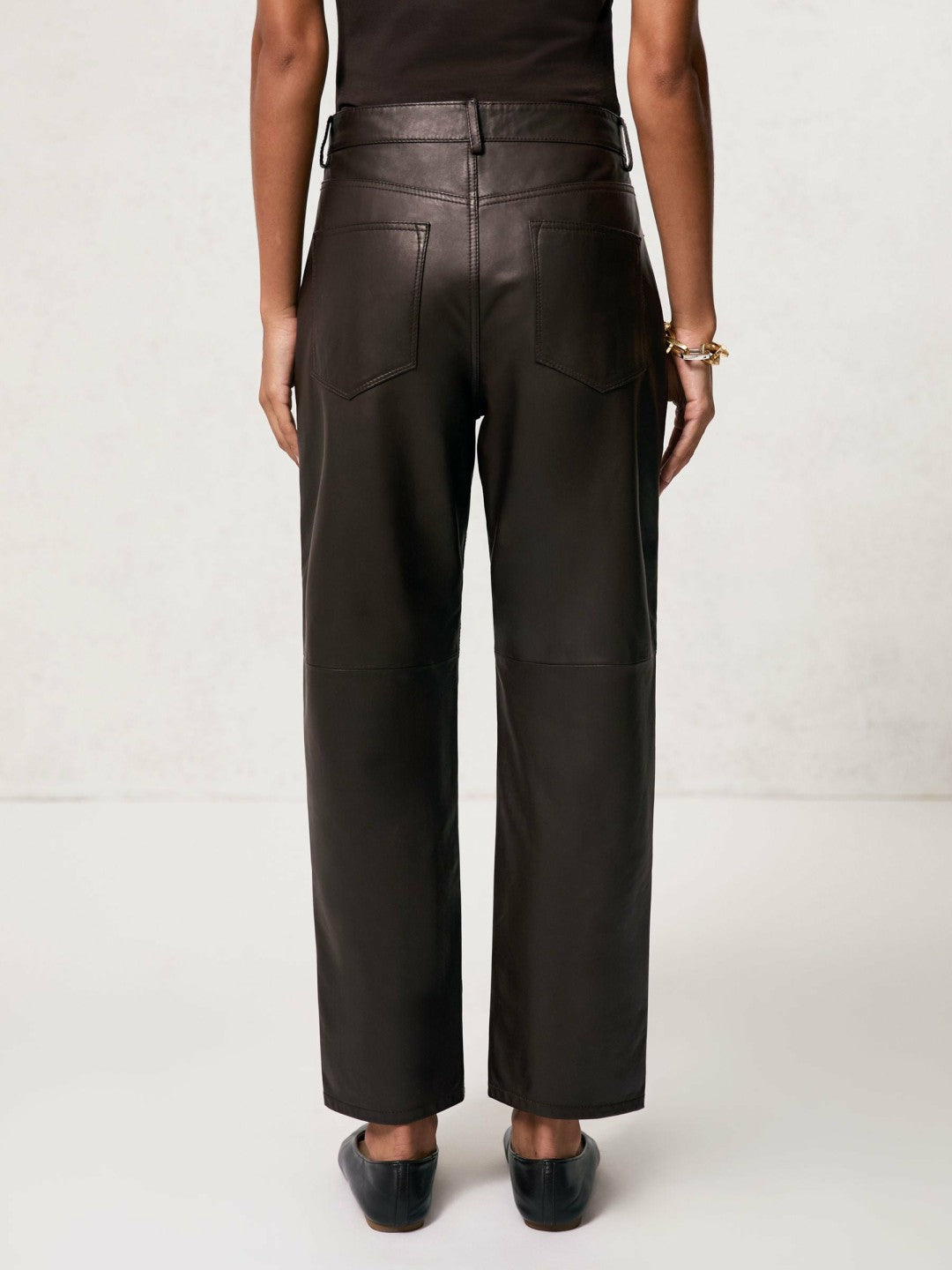 Reiss | Leather Slim-Leg Trousers in Chocolate