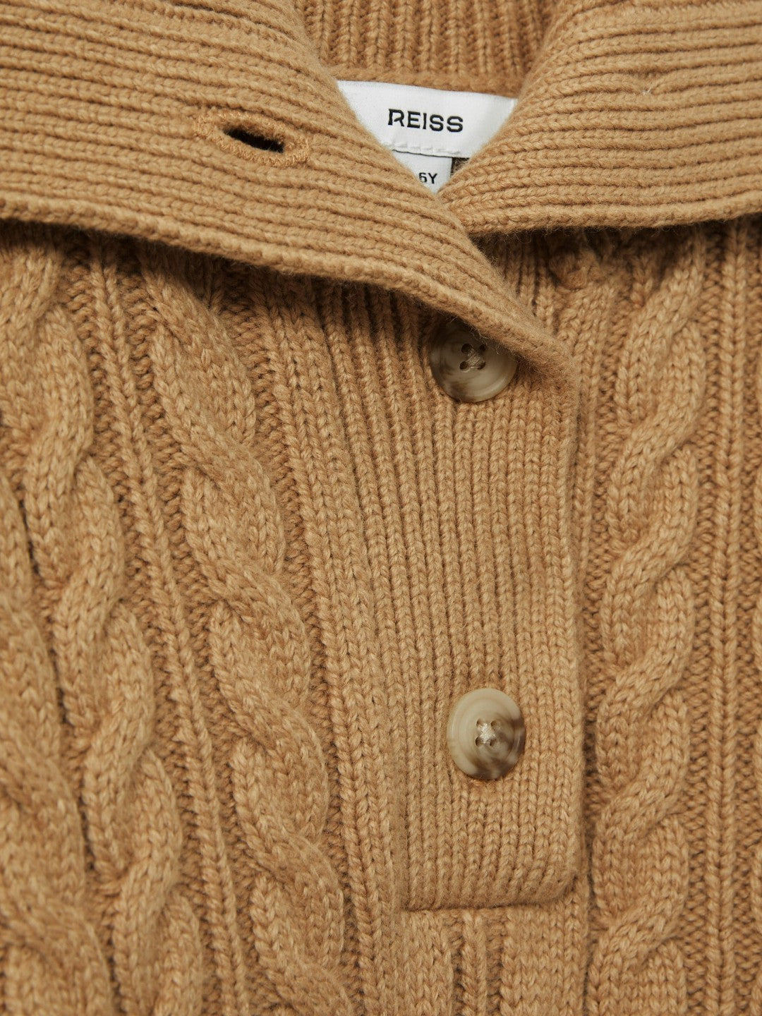 Reiss | 9-13 yrs Cotton-Blend Open-Collar Cable-Knit Jumper With Wool in Camel