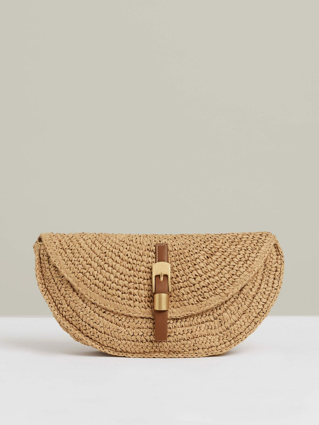 Reiss | Raffia Half-Moon Clutch Bag in Natural
