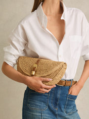 Reiss | Raffia Half-Moon Clutch Bag in Natural