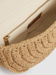 Reiss | Raffia Half-Moon Clutch Bag in Natural