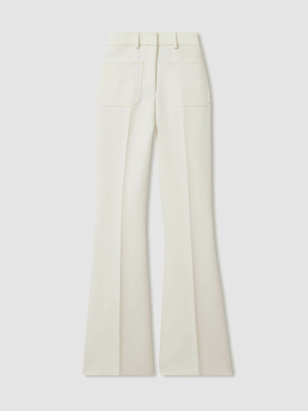 Reiss | Twill Patch-Pocket Flared Trousers in Cream