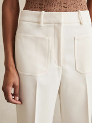Reiss | Twill Patch-Pocket Flared Trousers in Cream
