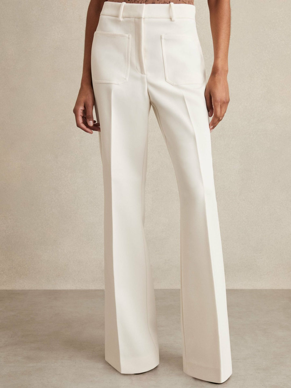 Reiss | Twill Patch-Pocket Flared Trousers in Cream