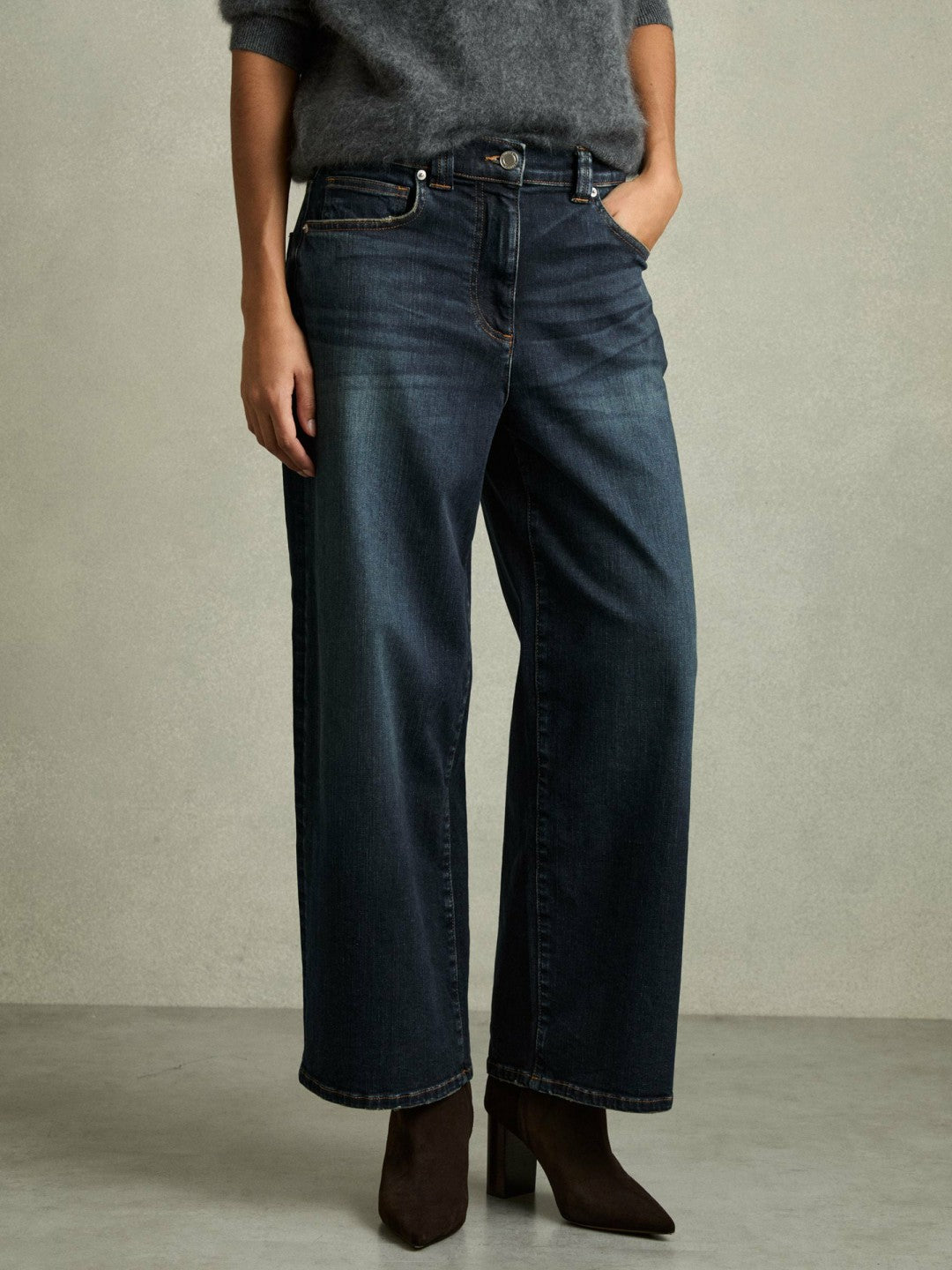 Reiss | Petite Denim Culotte Jeans in Dark Blue