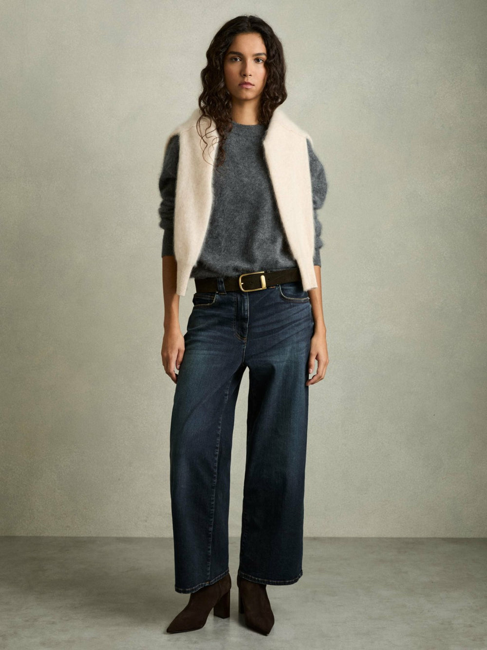Reiss | Petite Denim Culotte Jeans in Dark Blue