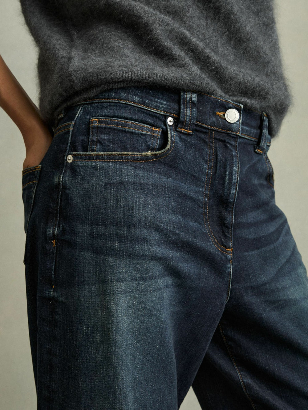 Reiss | Petite Denim Culotte Jeans in Dark Blue