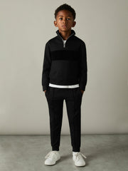 Reiss | 9-13 yrs Slim Fit Half-Zip Funnel Neck Velour Sweatshirt in Black