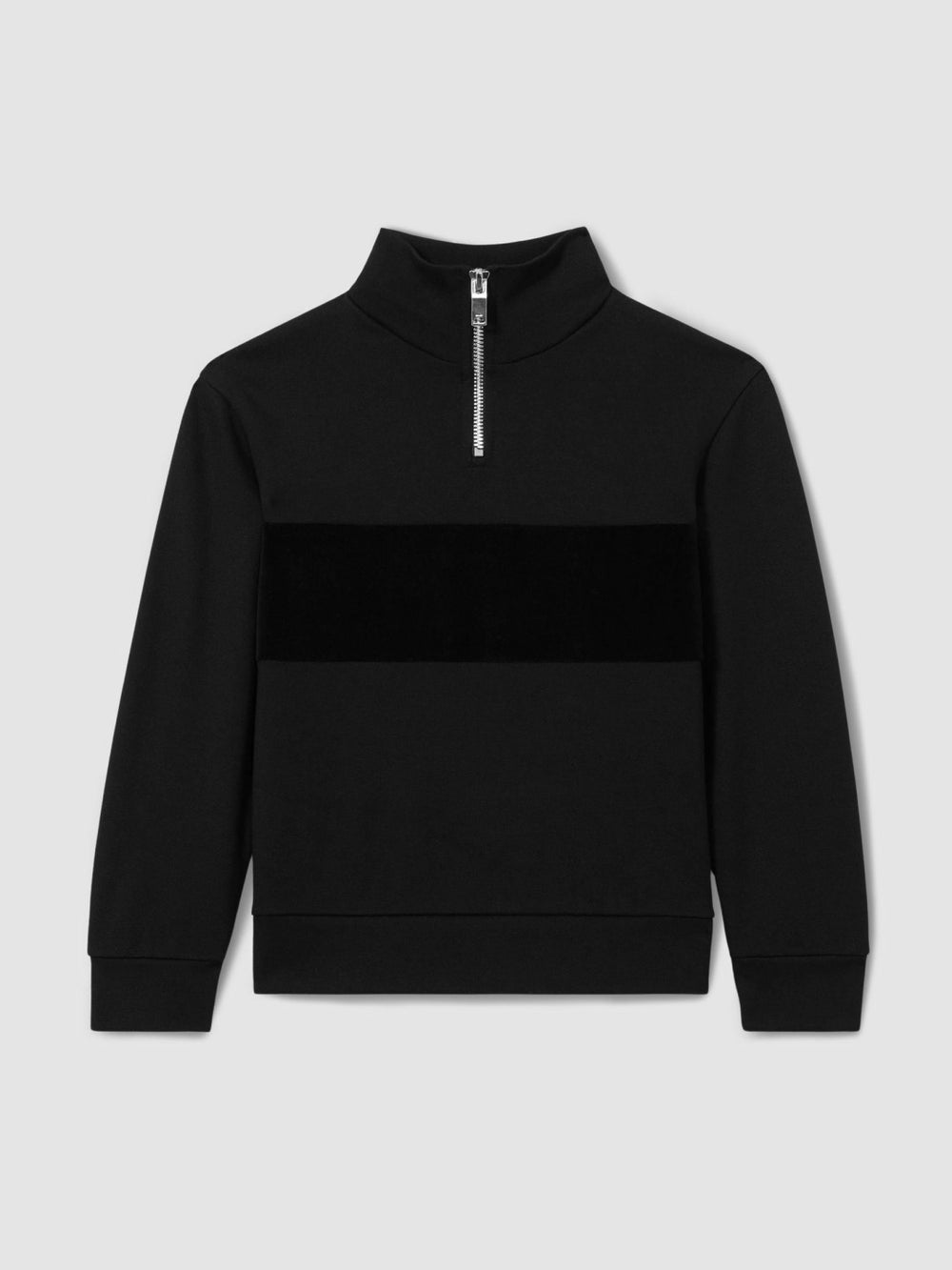 Reiss | 9-13 yrs Slim Fit Half-Zip Funnel Neck Velour Sweatshirt in Black