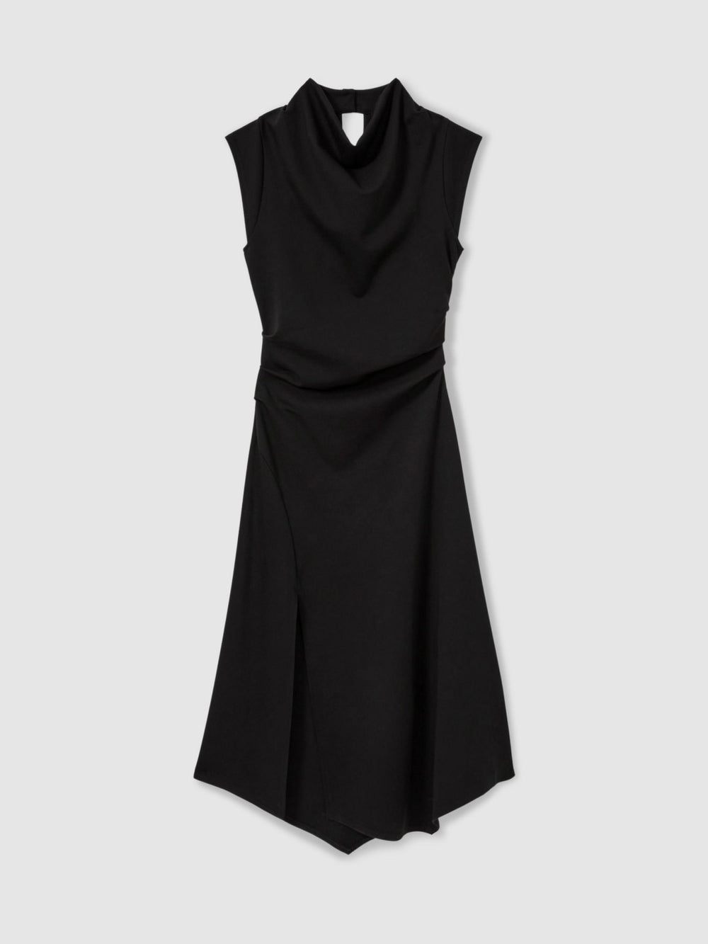 Reiss | Twill-Jersey Draped Midi Dress in Black