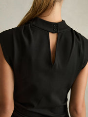 Reiss | Twill-Jersey Draped Midi Dress in Black