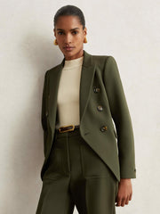 Reiss | Twill Double-Breasted Blazer in Green