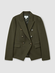 Reiss | Twill Double-Breasted Blazer in Green