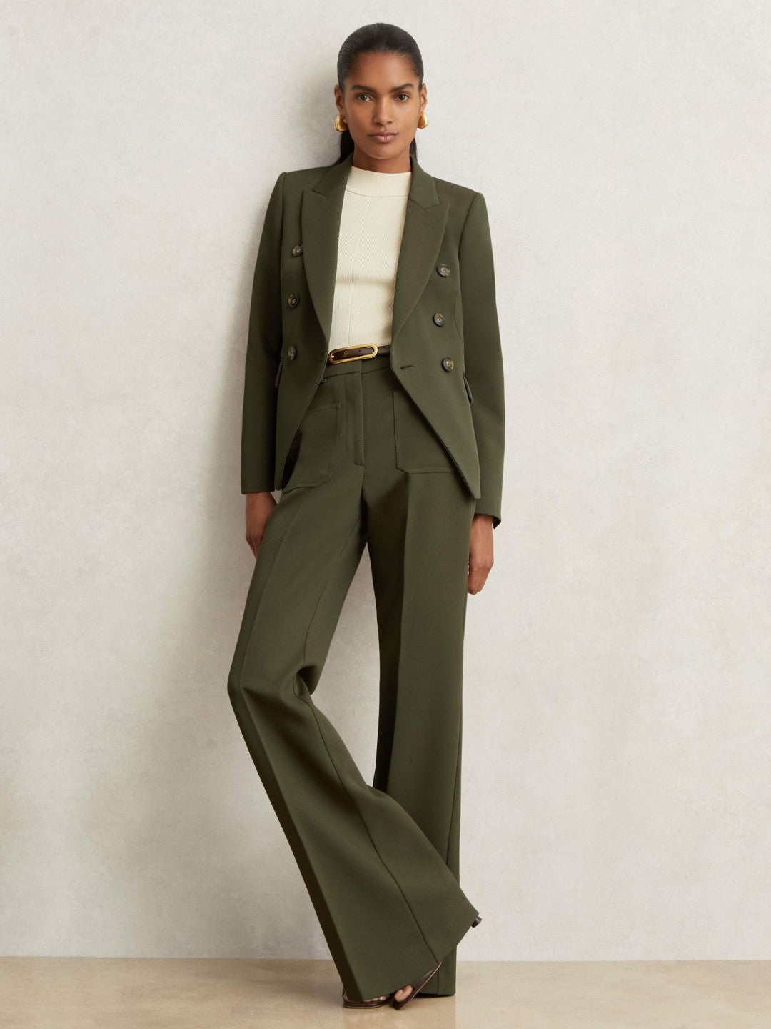 Reiss | Twill Double-Breasted Blazer in Green