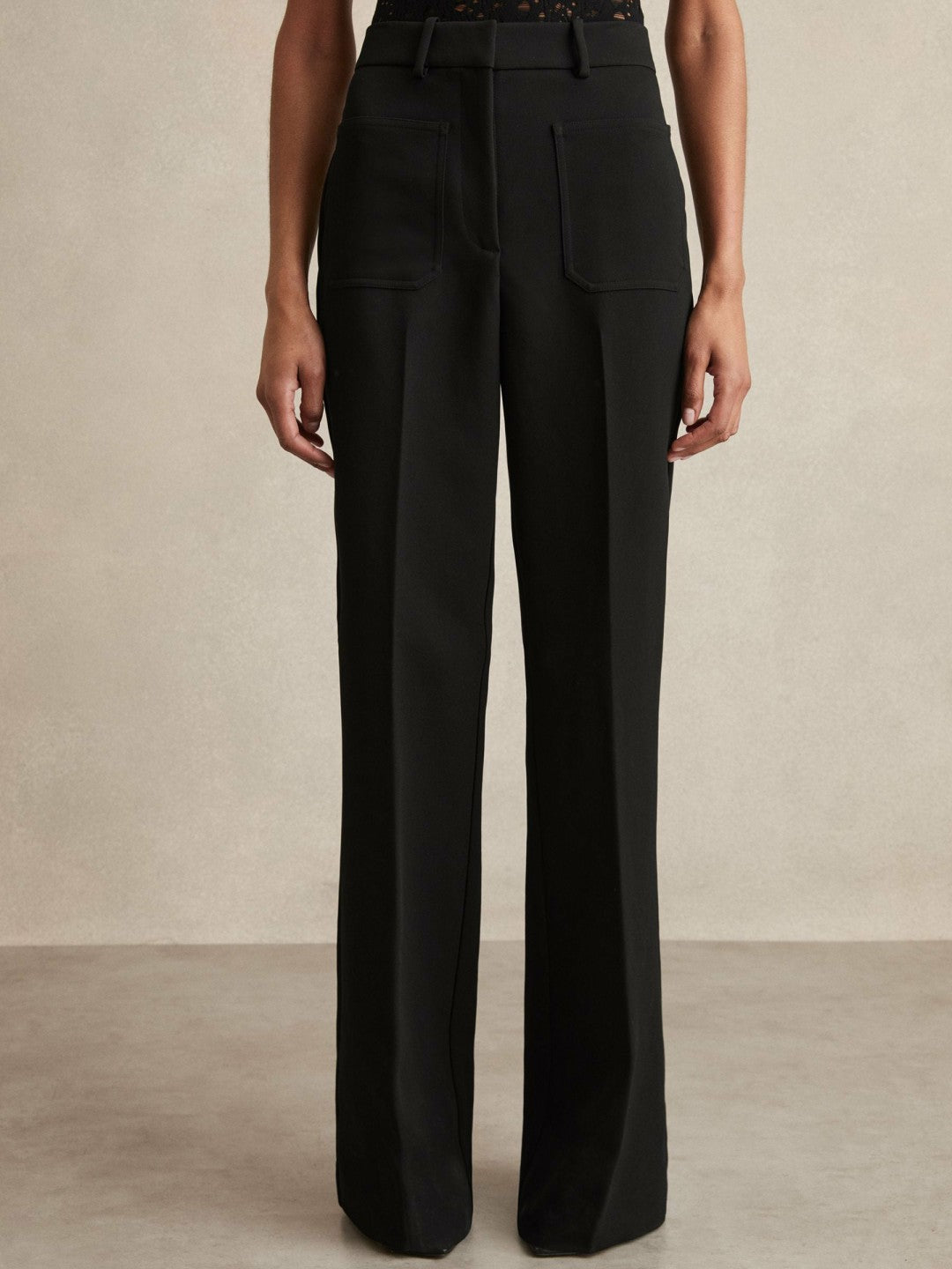 Reiss | Twill Patch-Pocket Flared Trousers in Black