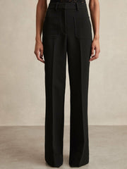 Reiss | Twill Patch-Pocket Flared Trousers in Black