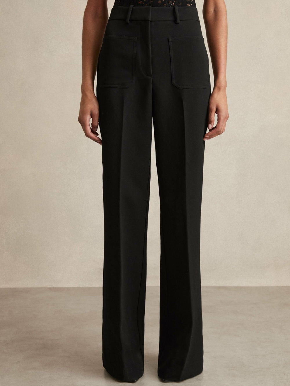 Reiss | Petite Twill Patch-Pocket Flared Trousers in Black