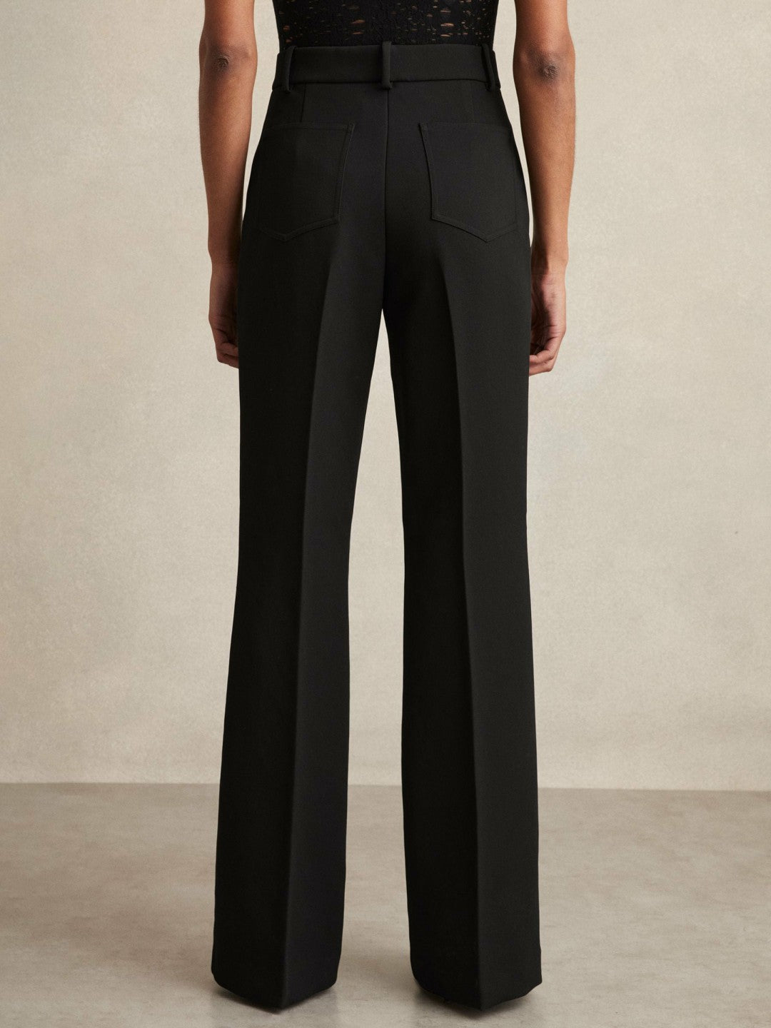 Reiss | Petite Twill Patch-Pocket Flared Trousers in Black