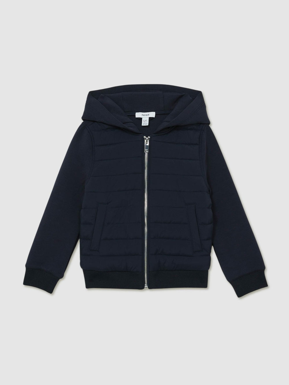 Reiss | 9-13 yrs Interlock Hybrid Hooded Puffer Jacket in Navy
