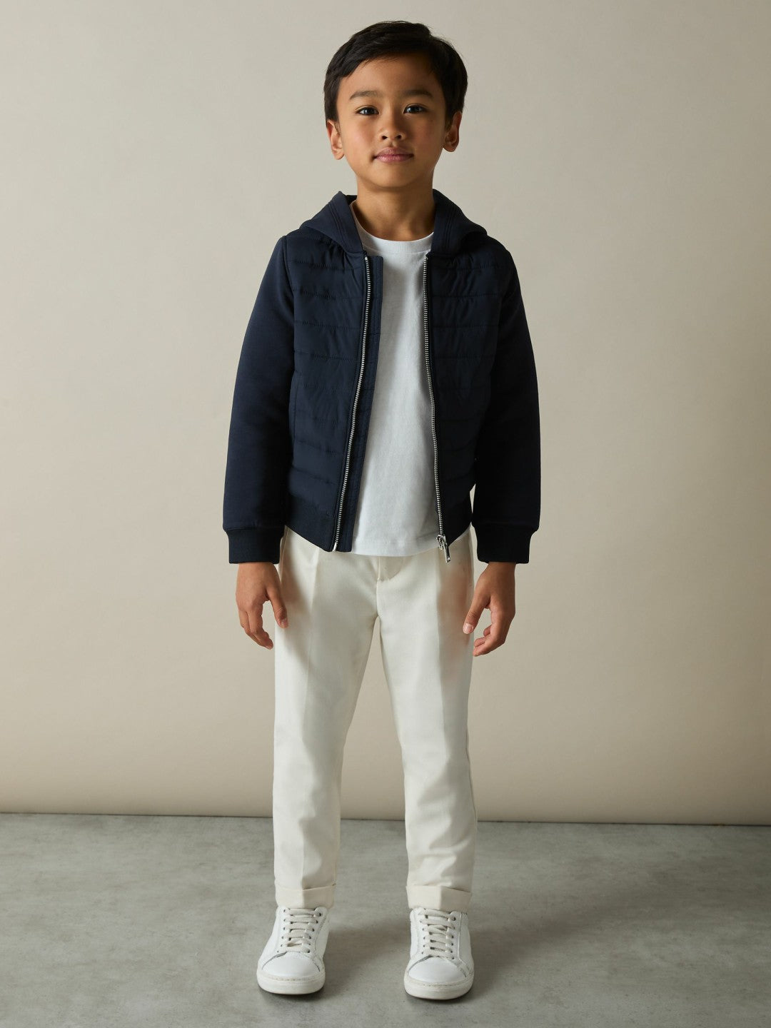 Reiss | 3-9 yrs Interlock Hybrid Hooded Puffer Jacket in Navy