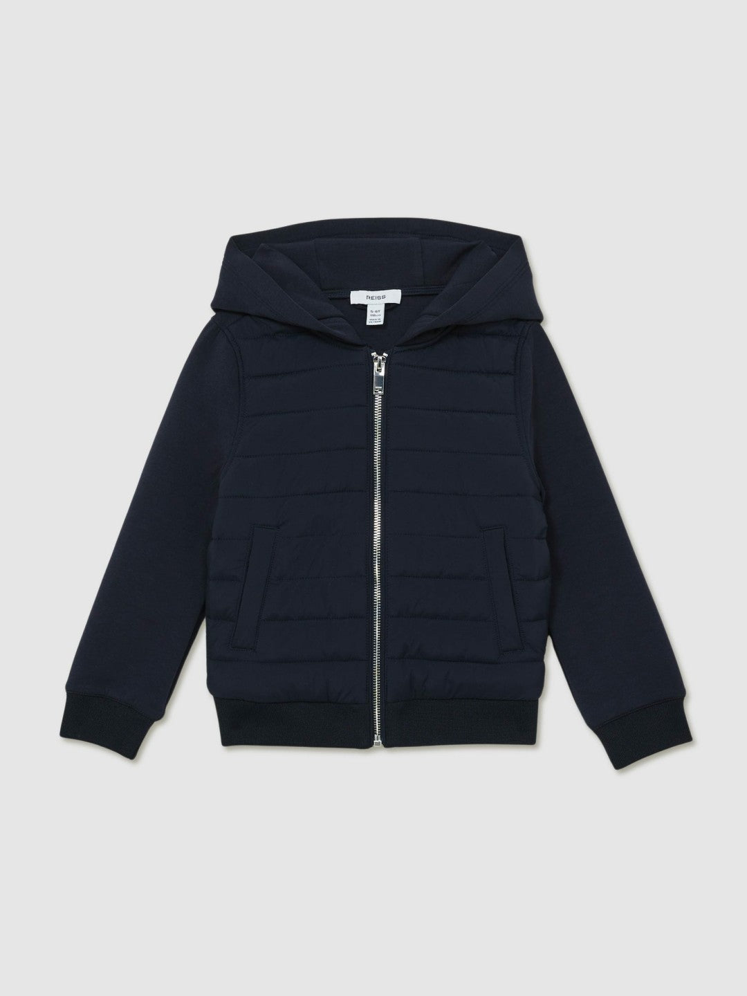 Reiss | 3-9 yrs Interlock Hybrid Hooded Puffer Jacket in Navy