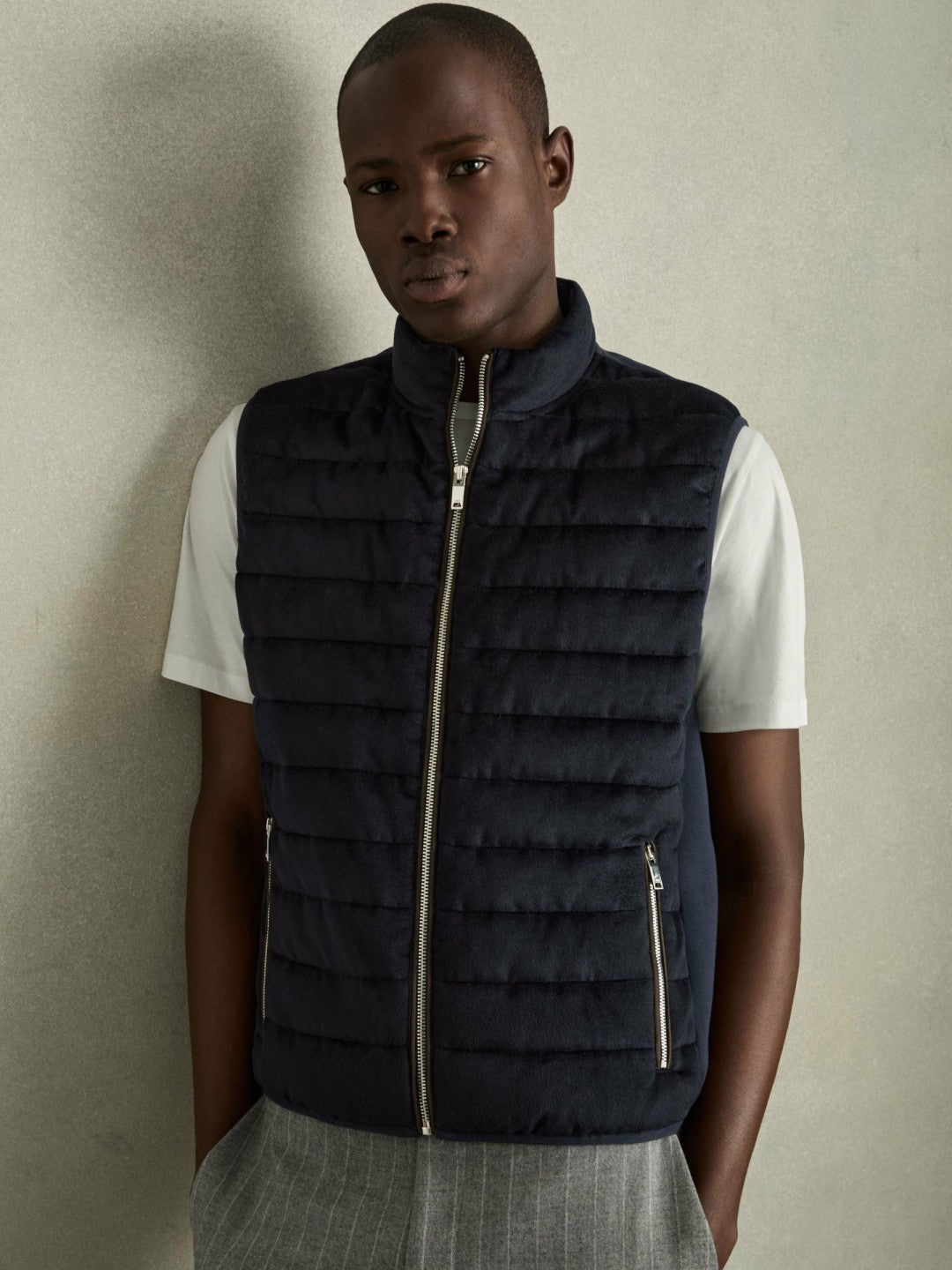 Reiss | Brushed Jersey Quilted Gilet in Navy