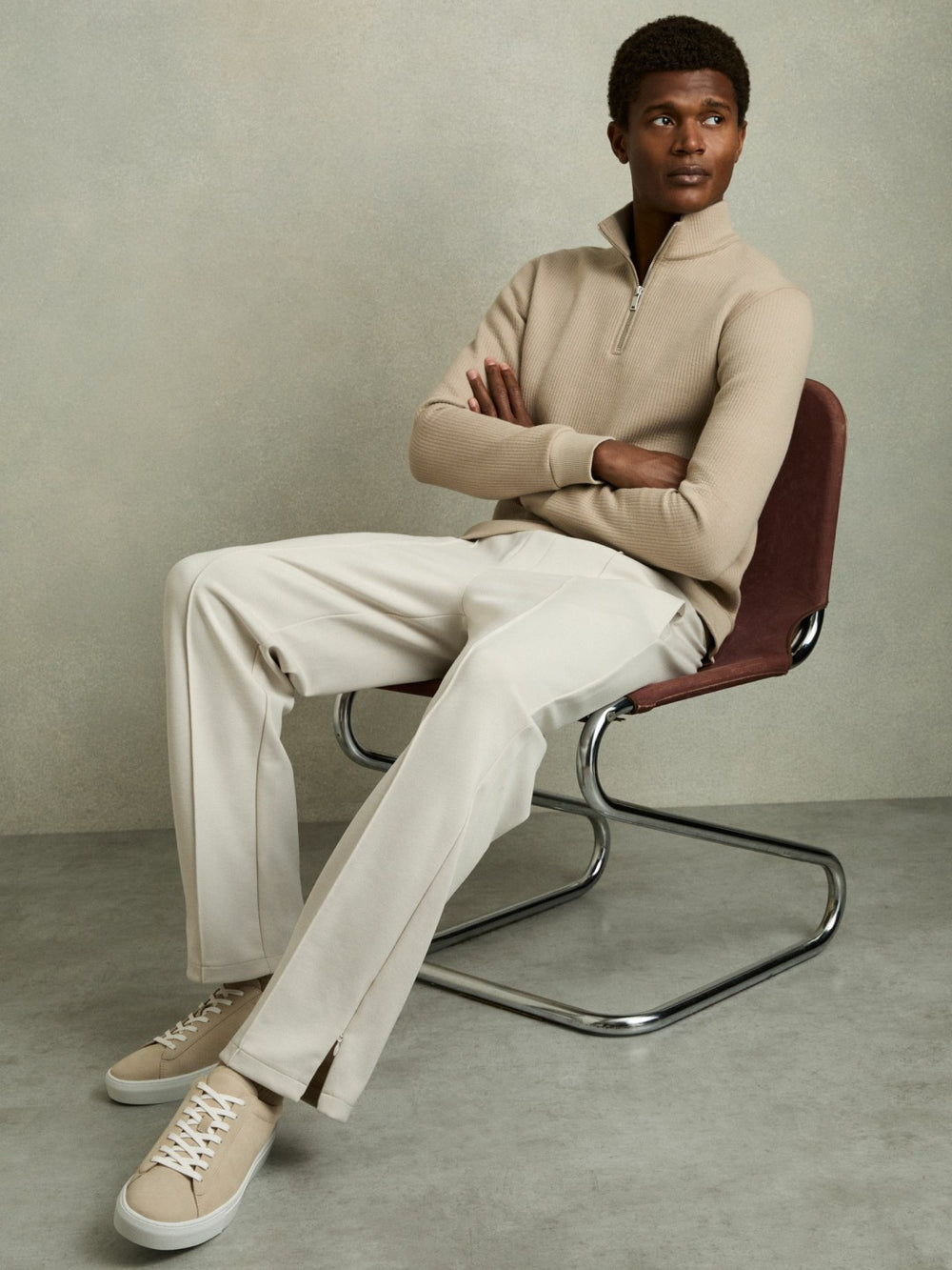 Reiss | Nubuck Leather Low-Top Trainers in Ecru