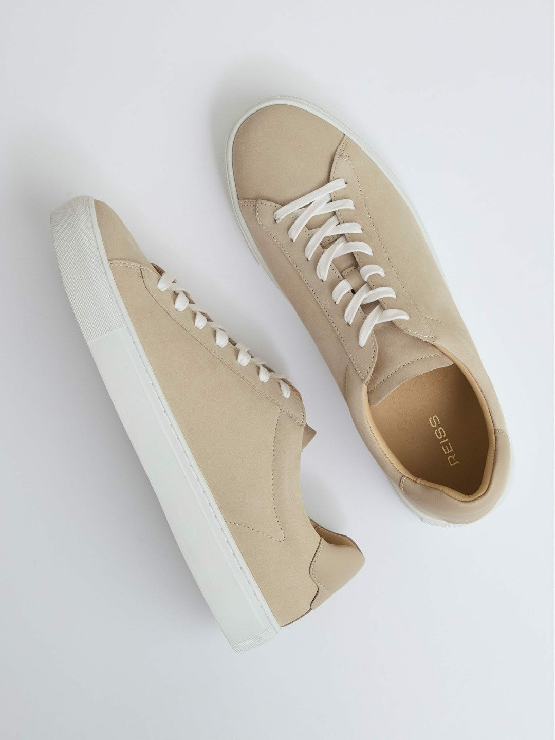 Reiss | Nubuck Leather Low-Top Trainers in Ecru