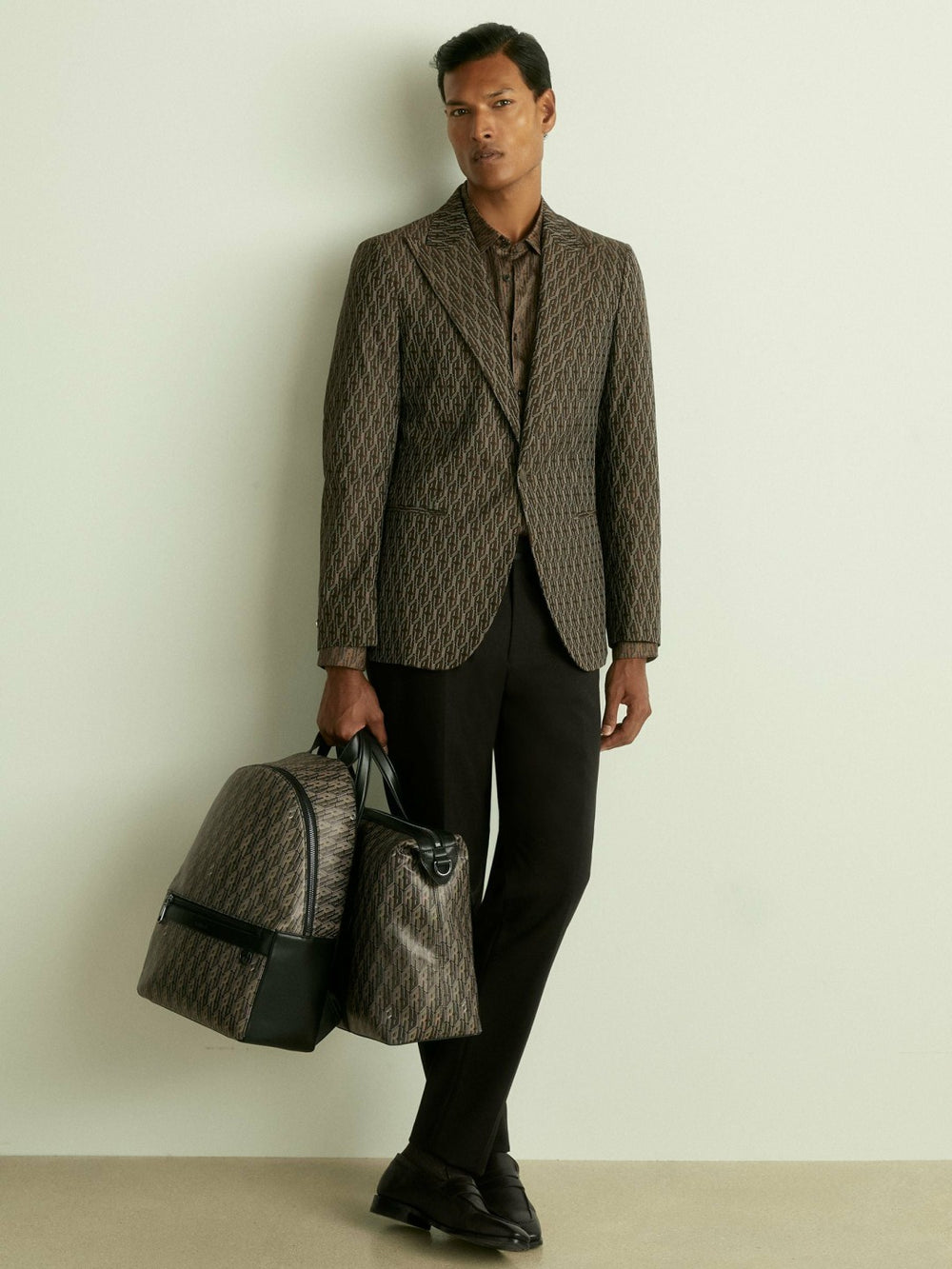 Reiss | Monogram-Print Coated-Canvas Backpack in Grey Multi