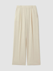 Reiss | Elasticated-Waist Wide-Leg Twill Trousers in Cream