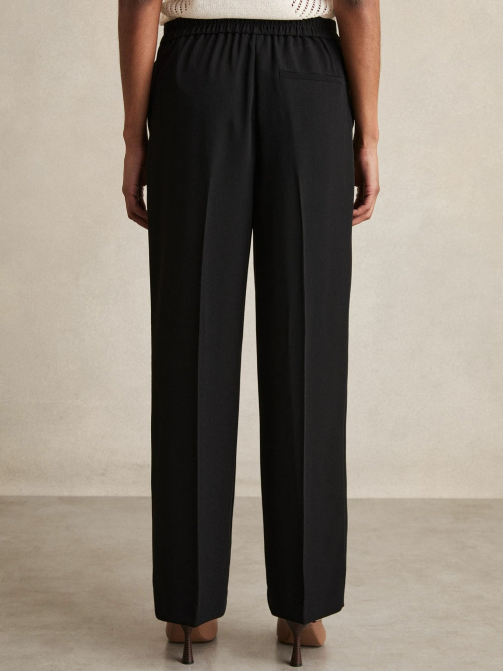 Reiss | Elasticated-Waist Wide-Leg Twill Trousers in Black