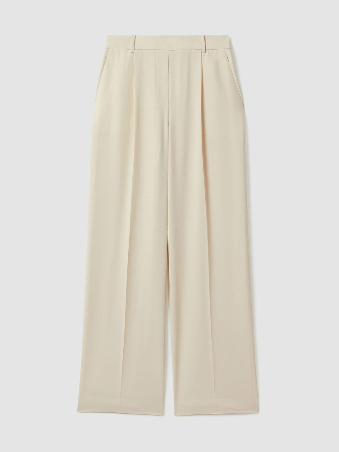 Reiss | Petite Elasticated-Waist Wide-Leg Twill Trousers in Cream