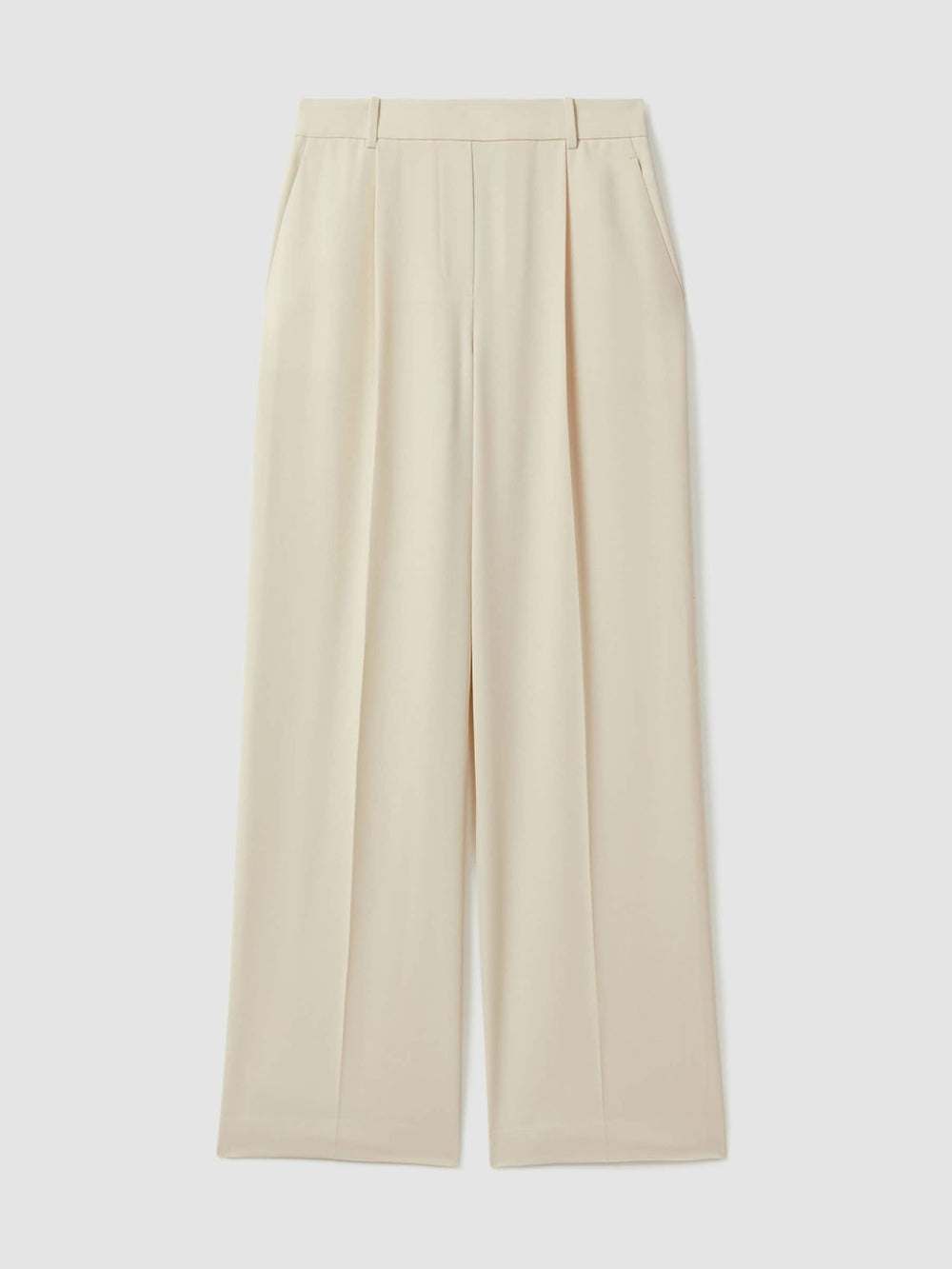 Reiss | Petite Elasticated-Waist Wide-Leg Twill Trousers in Cream