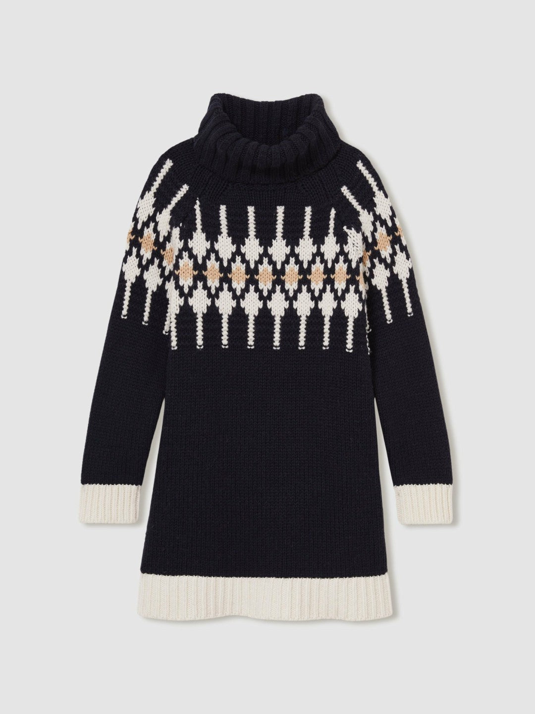 Reiss | 13-14 yrs Wool-Blend Fair Isle Roll-Neck Dress in Navy