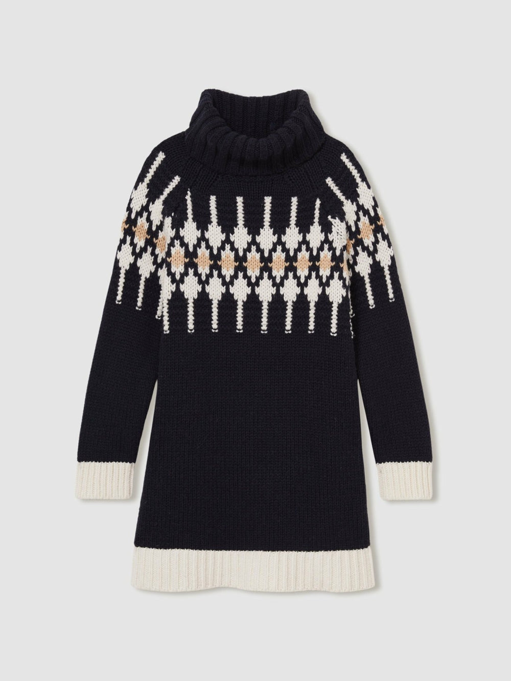 Reiss | 13-14 yrs Wool-Blend Fair Isle Roll-Neck Dress in Navy