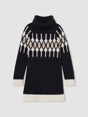 Reiss | 13-14 yrs Wool-Blend Fair Isle Roll-Neck Dress in Navy
