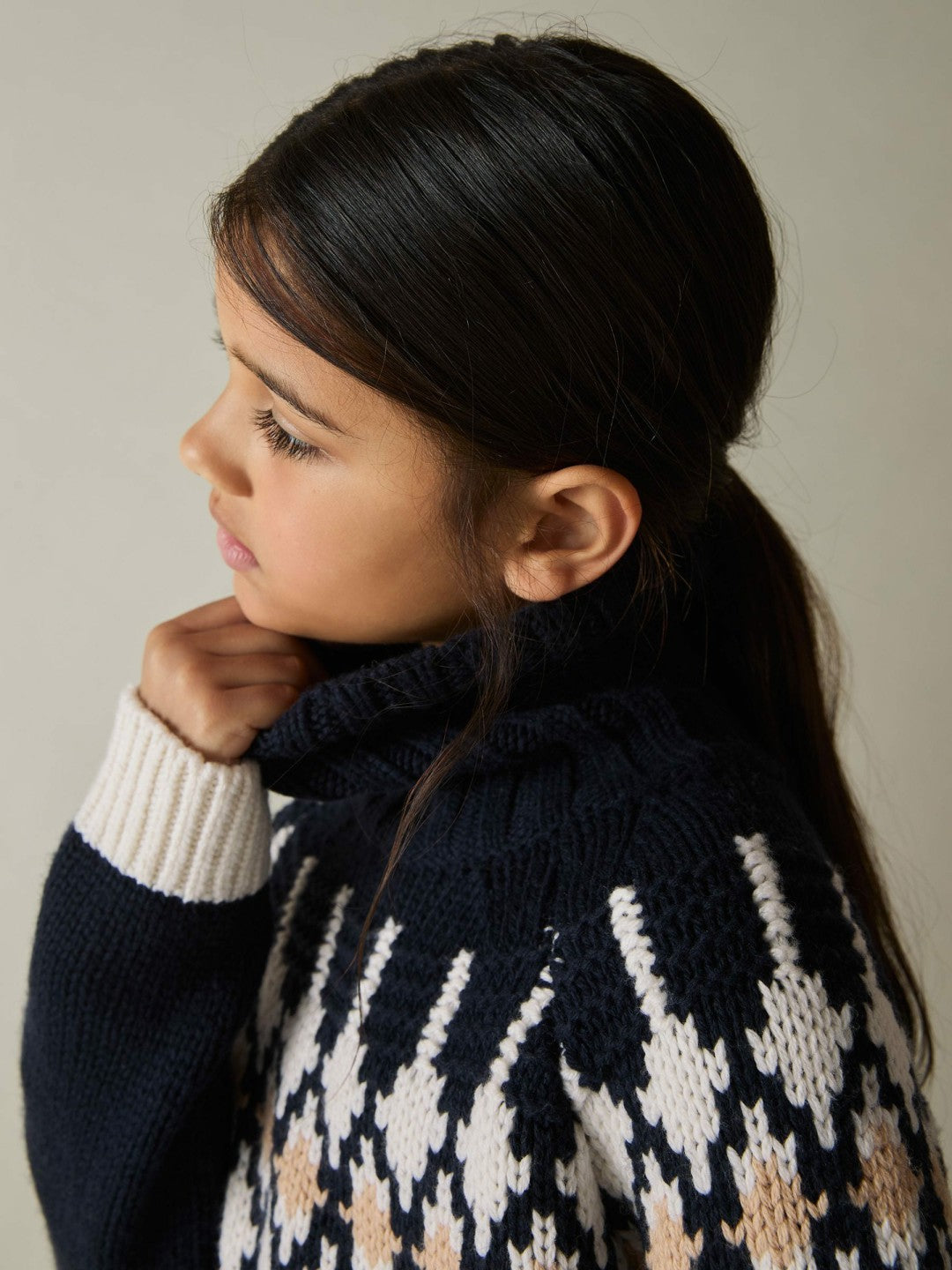 Reiss | 9-13 yrs Wool-Blend Fair Isle Roll-Neck Dress in Navy