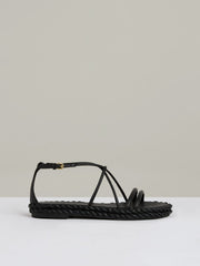 Reiss | Leather Braided Flat Sandals in Black