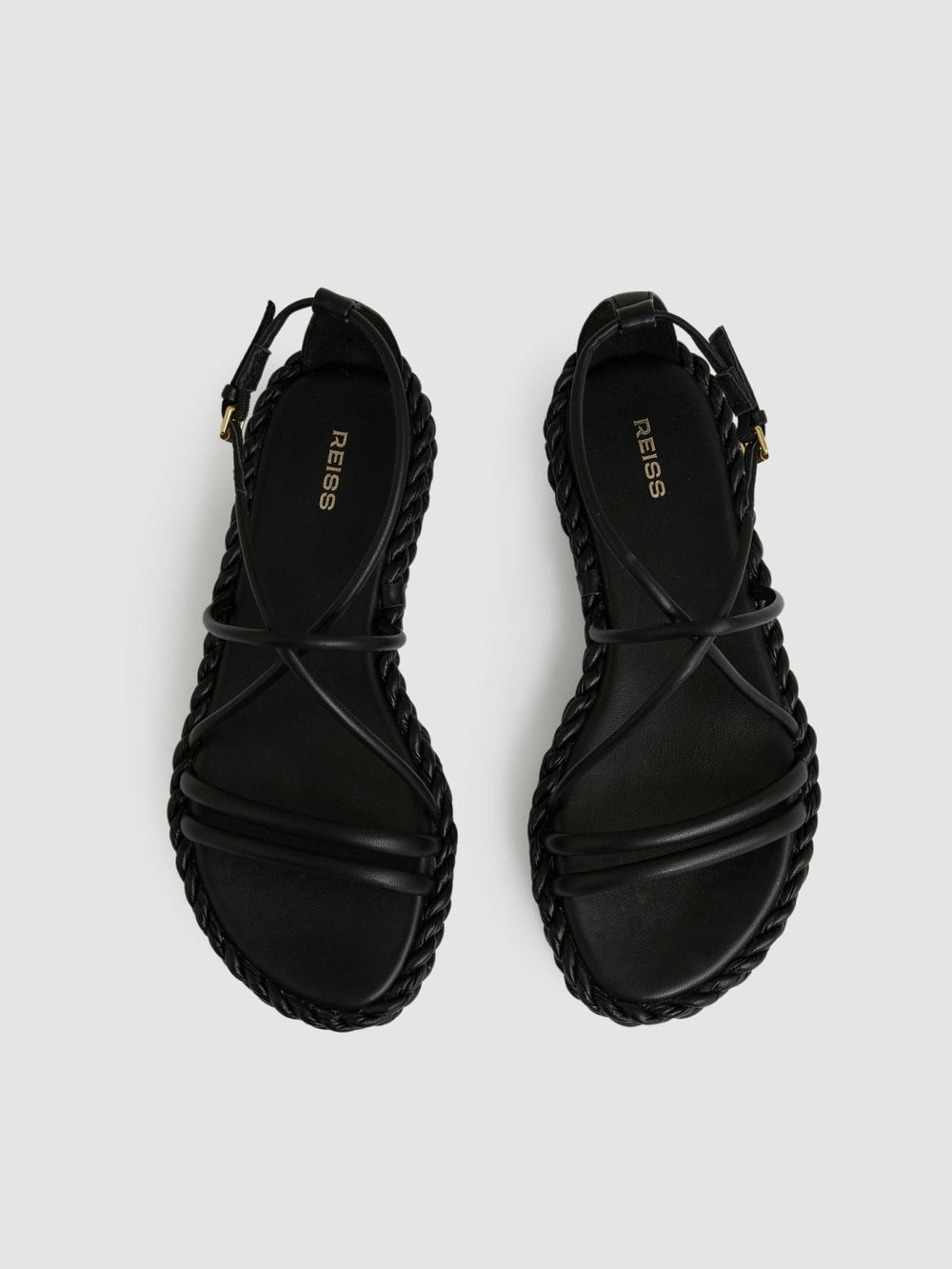 Reiss | Leather Braided Flat Sandals in Black