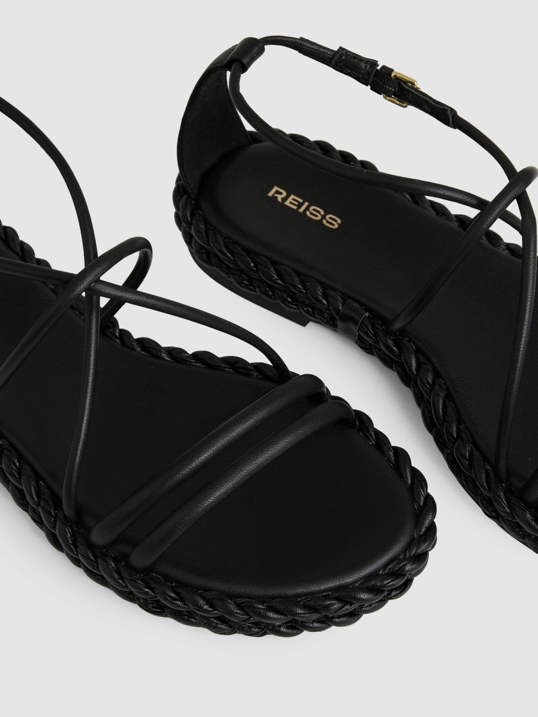 Reiss | Leather Braided Flat Sandals in Black
