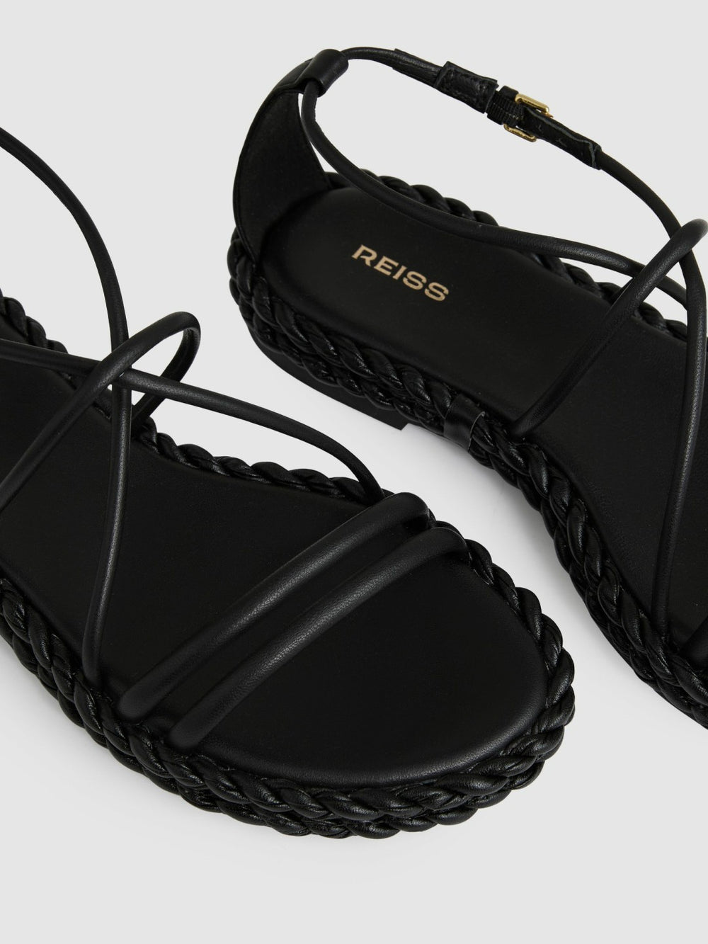 Reiss | Leather Braided Flat Sandals in Black