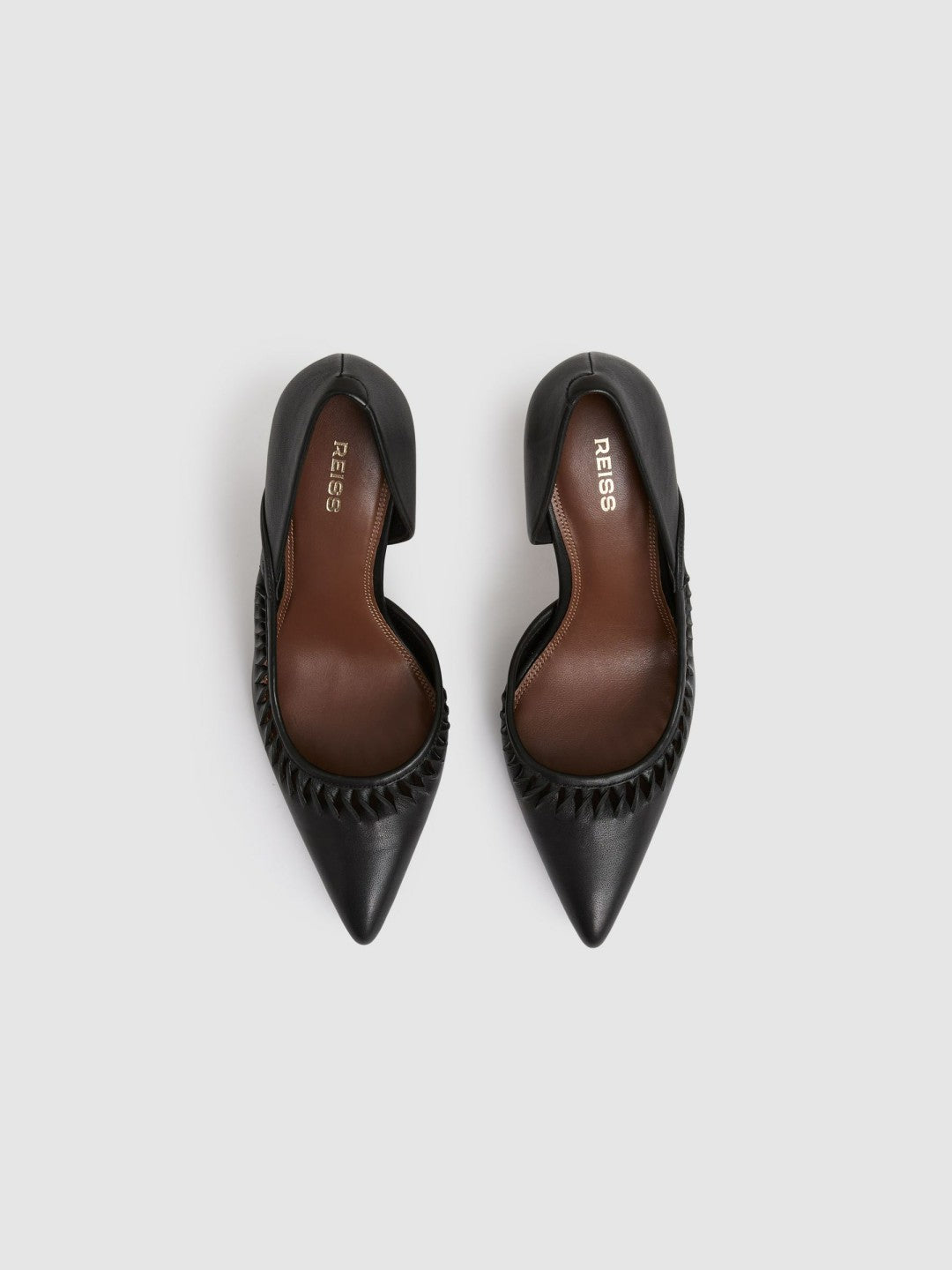 Reiss | Leather Twist Detail Court Shoes in Black