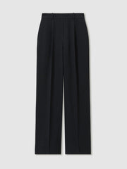 Reiss | Elasticated-Waist Wide-Leg Twill Trousers in Navy