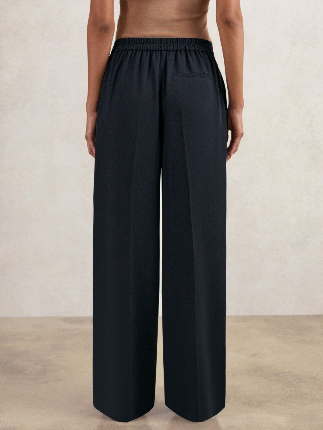 Reiss | Elasticated-Waist Wide-Leg Twill Trousers in Navy