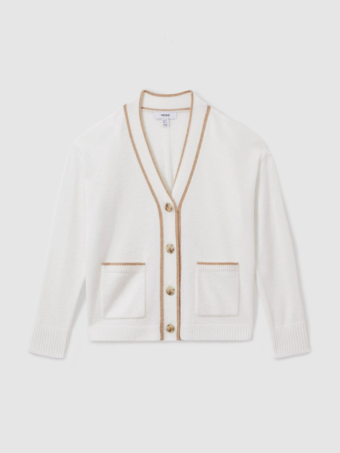 Reiss | 13-14 yrs Wool-Blend Tipped Cardigan in Cream