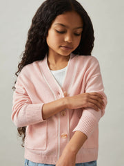 Reiss | 9-13 yrs Wool-Blend Tipped Cardigan in Pink